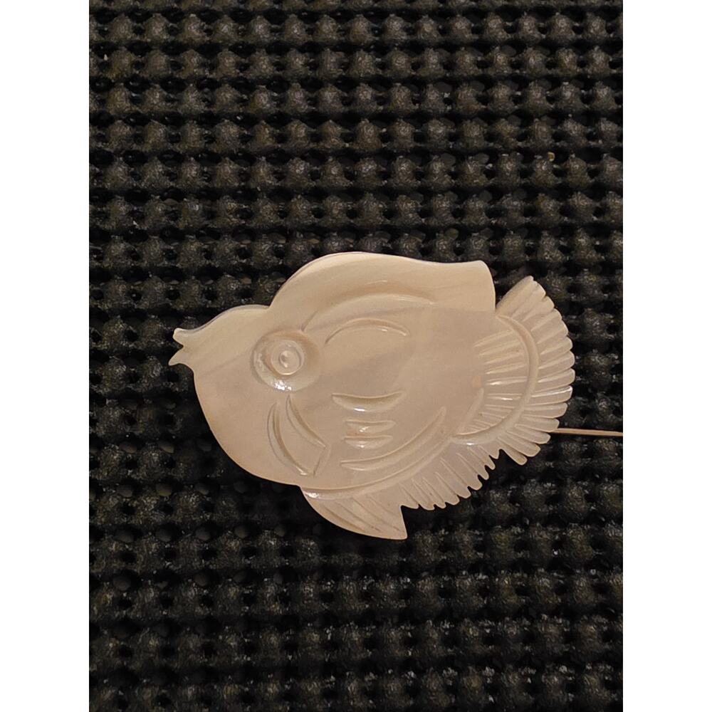 Hand Carved Mother Of Pearl Fish Brooch